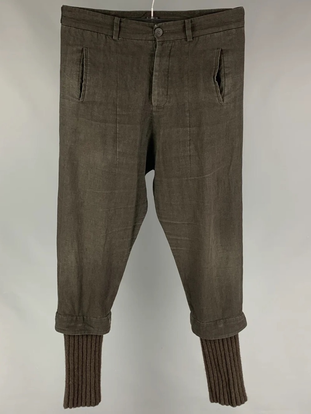 ISABEL BENENATO Size 34 Slate Olive Mixed Fabrics Casual Pants